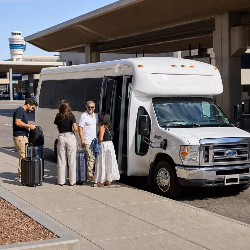 Black Mercedes Sprinter van staged for an Phoenix Airport Transportation group