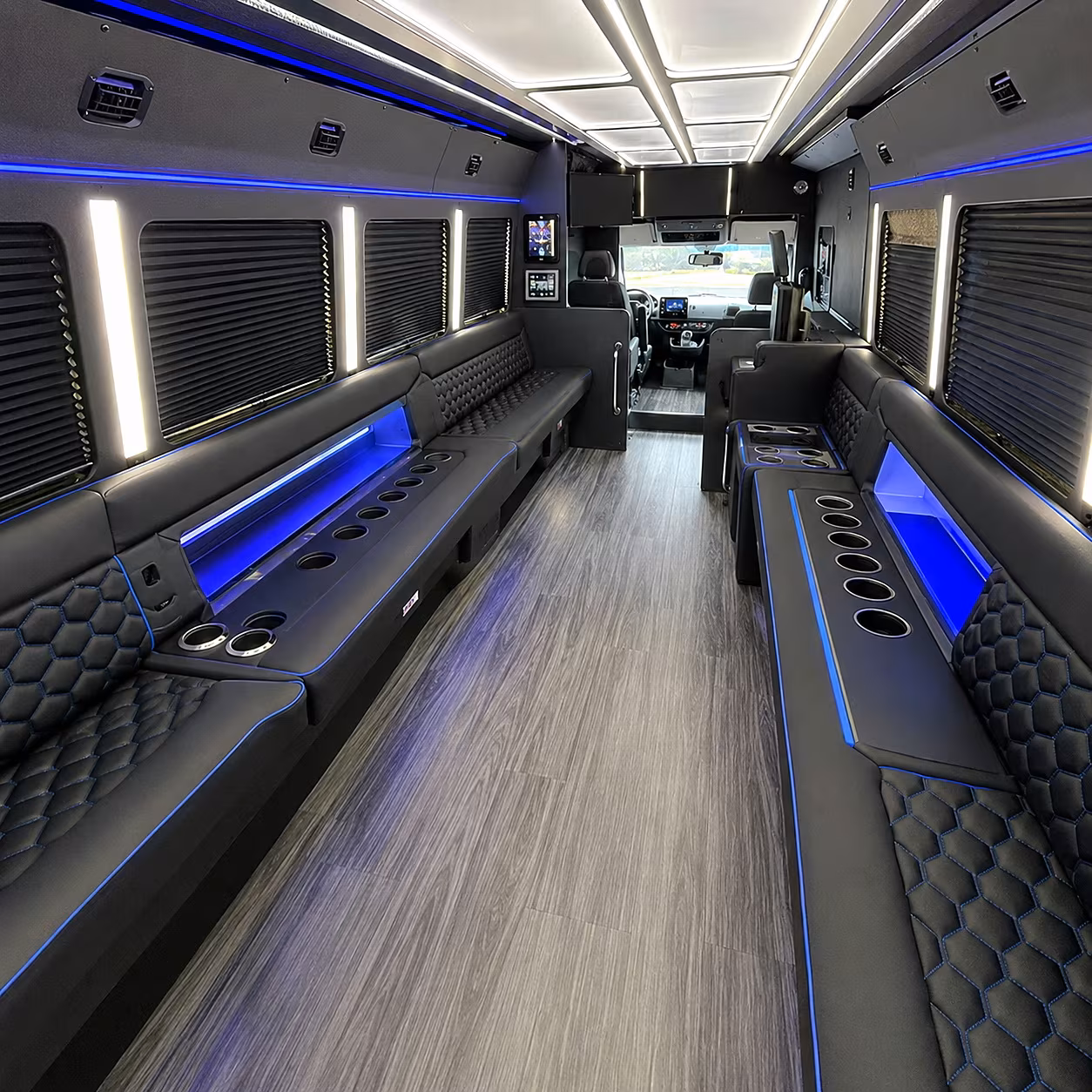 Interior of a party bus rental serving Phoenix
