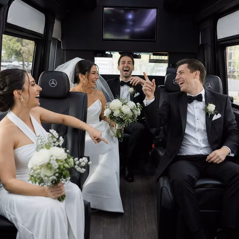 Black Mercedes Sprinter van staged for an Phoenix Wedding Transportation group